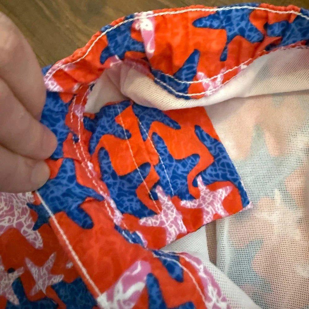 Peter Millar‎ Starfish Swim Trunks Mens XL Red Blue Mesh Lined Board Shorts